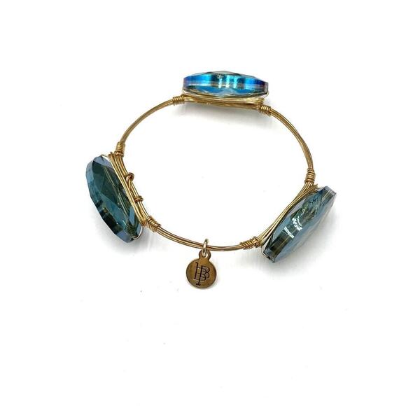Bourbon and Boweties Bracelet Bangle 7.25” Blue AB Faceted Glass - Picture 5 of 7